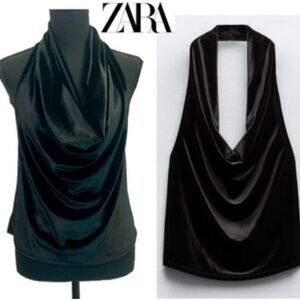 Zara Black Velvet Draped Top